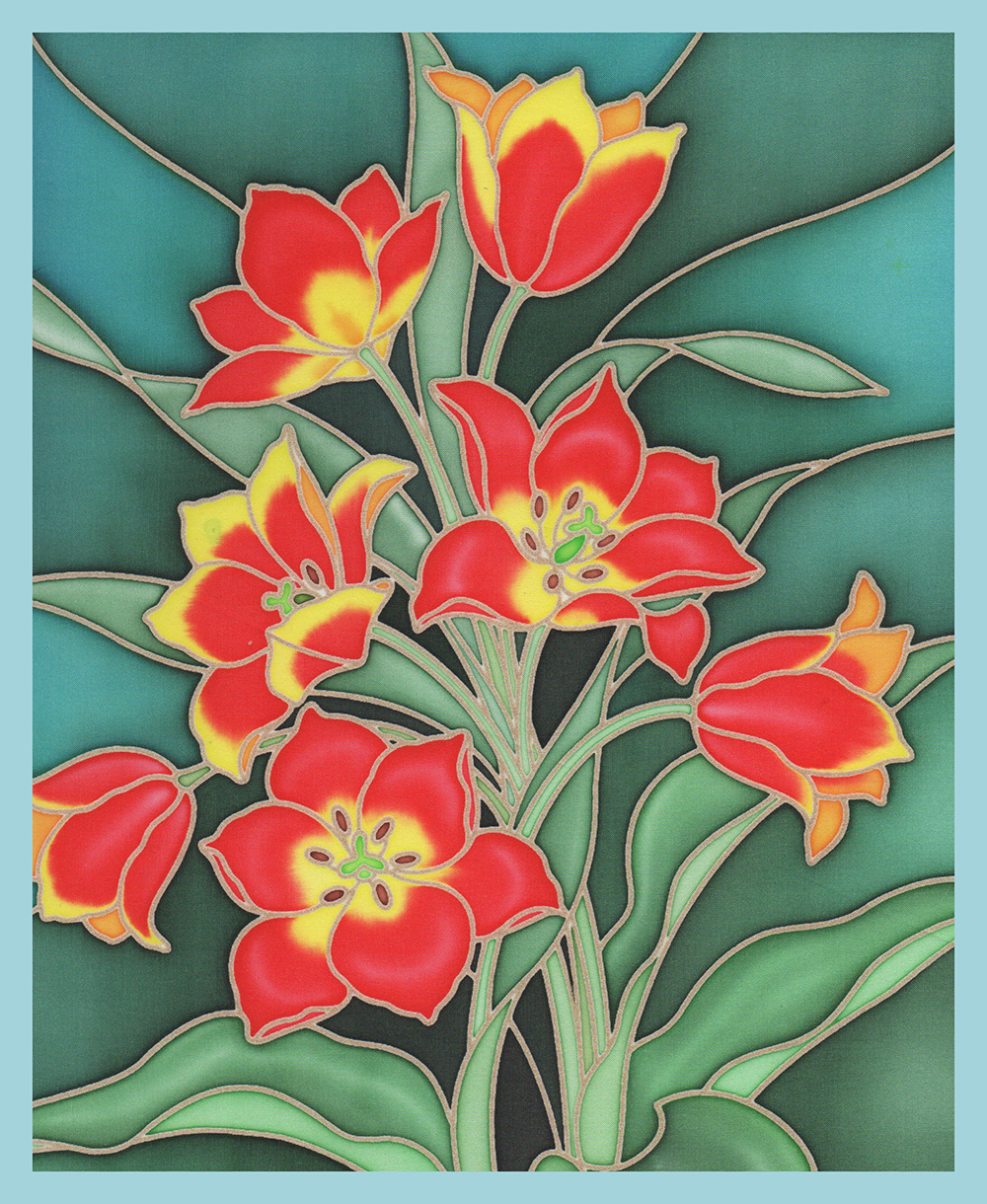 Gutta Printed silk  - Tulip design- Approx 20x 25cm